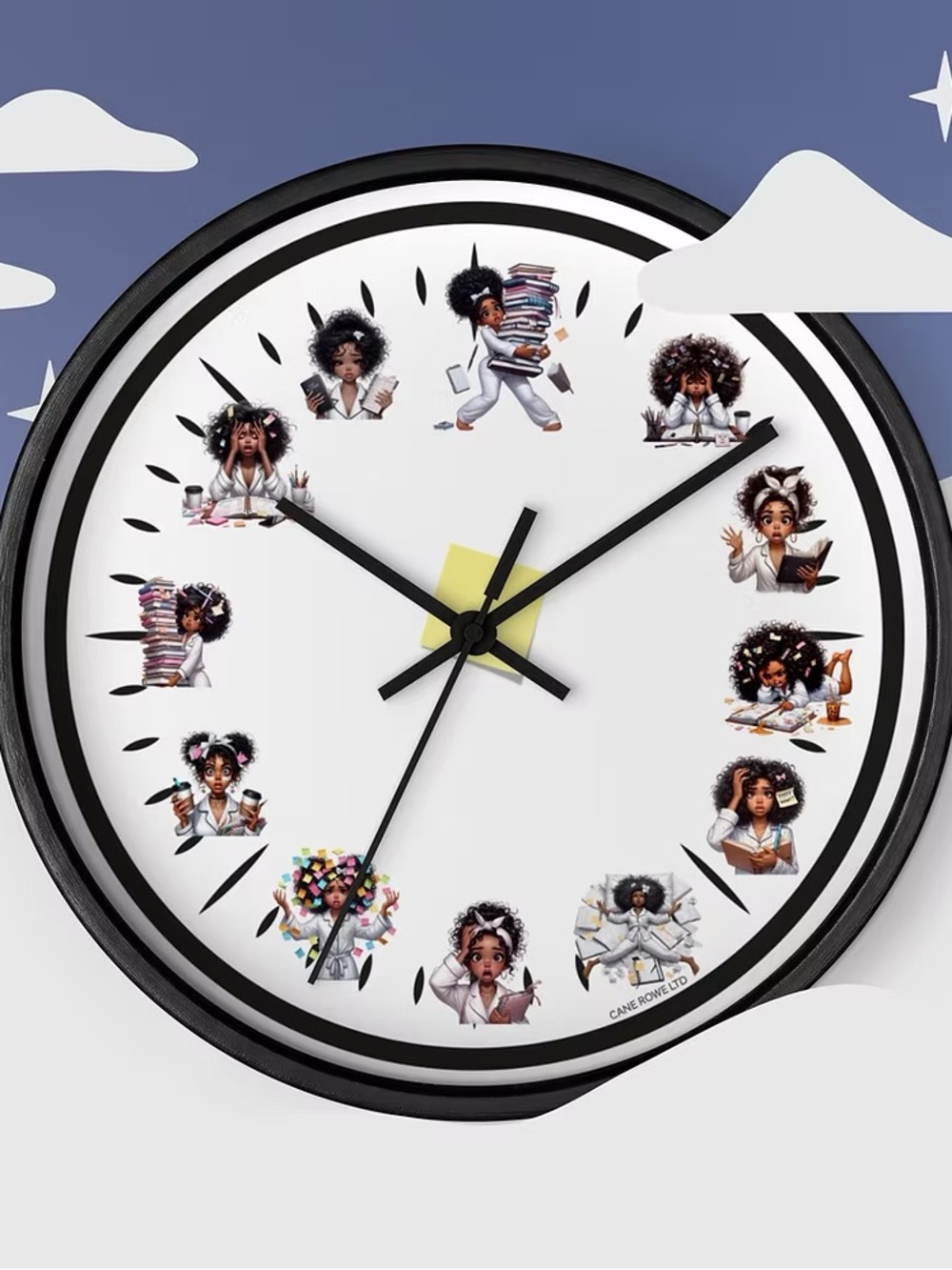 Black and White Afro Girl Illustration Wall Clock - Home Wall Decor